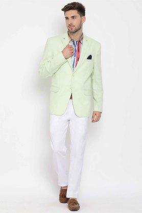 solid polyester blend regular fit mens suit - green