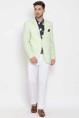 solid polyester blend regular fit mens suit - green