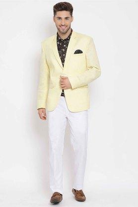 solid polyester blend regular fit mens suit - lemye yellow