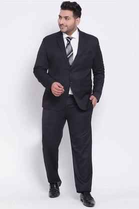 solid polyester blend regular fit mens suit - navy