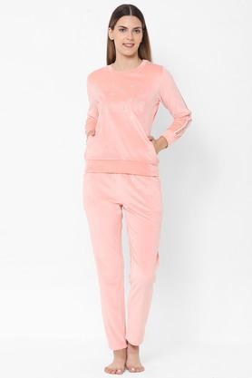 solid polyester blend regular fit women's track suit - pink