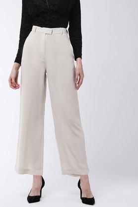 solid polyester blend regular fit womens casual pants - natural