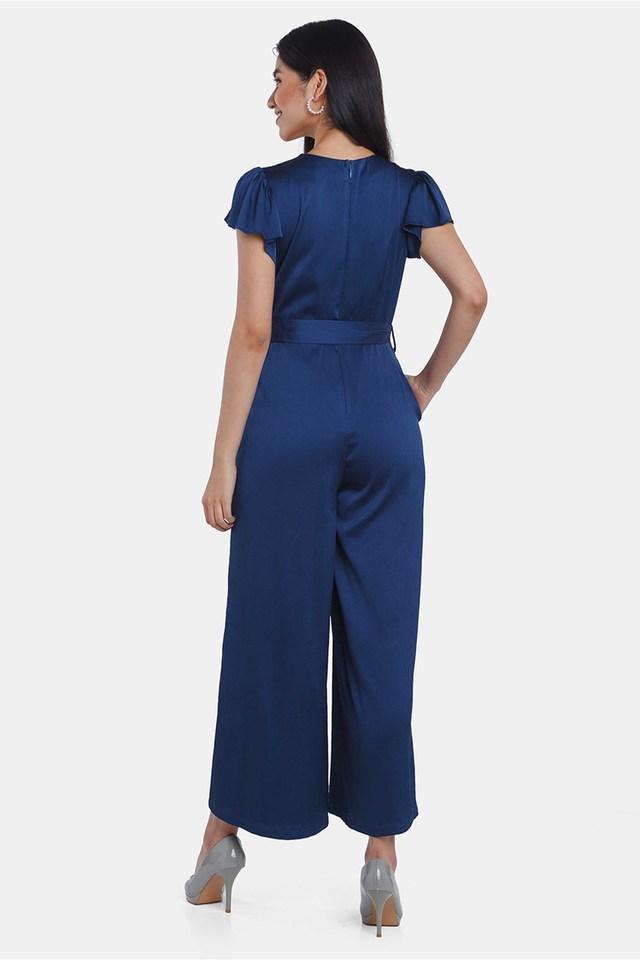 solid polyester blend regular fit womens jumpsuit