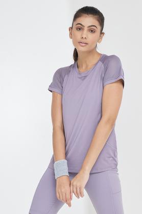 solid polyester blend round neck women's t-shirt - lilac