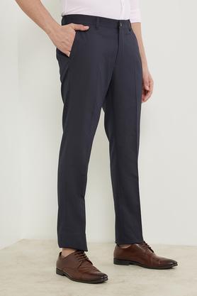 solid polyester blend slim fit men's work wear trousers - navy