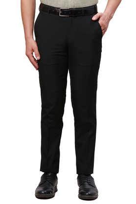 solid polyester blend super slim fit men's formal trousers - black
