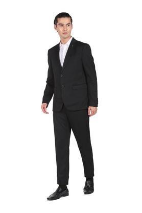 solid polyester blend tailored fit men's work wear suit - black