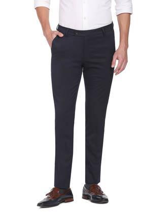solid polyester blend tailored fit men's work wear trousers - blue