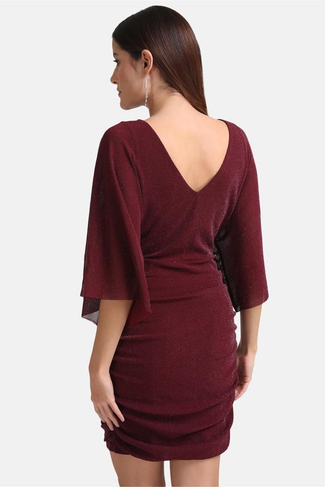 solid polyester blend v neck womens mini dress