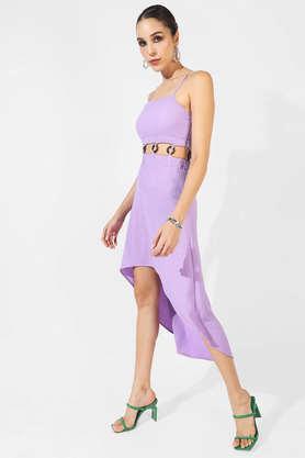solid polyester boat neck women's maxi dress - purple
