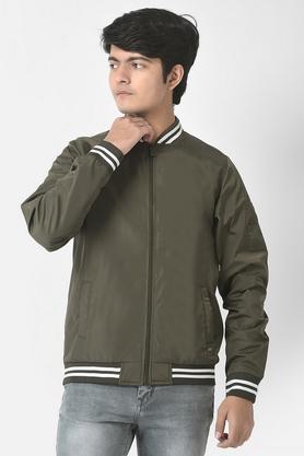 solid polyester collar neck boys bomber jacket - olive