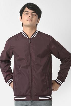 solid polyester collar neck boys bomber jacket - wine
