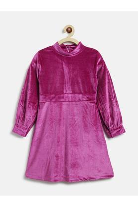 solid polyester collar neck girls dress - pink