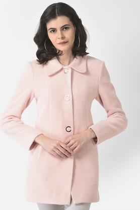 solid polyester collar neck women's over coat - pink