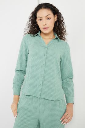 solid polyester collar neck women's shirt - green