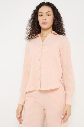 solid polyester collar neck women's shirt - pink