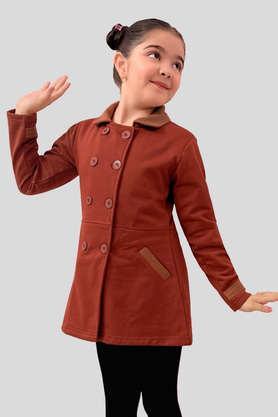 solid polyester collared girls coat - brown