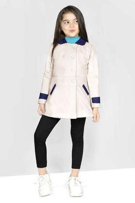 solid polyester collared girls coat - peach