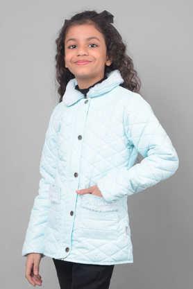 solid polyester collared girls jacket - green