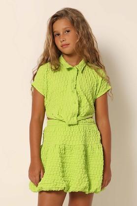 solid polyester collared girls shirt - acid green