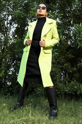 solid polyester collared women's coat - green