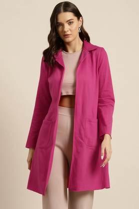 solid polyester collared women's coat - magenta