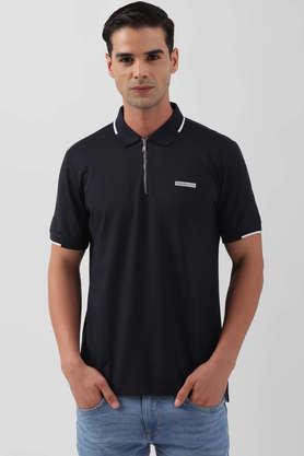 solid polyester cotton polo men's t-shirt - navy
