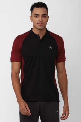 solid polyester cotton regular fit men's t-shirt - black