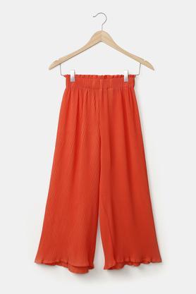 solid polyester flared fit girls pants - coral