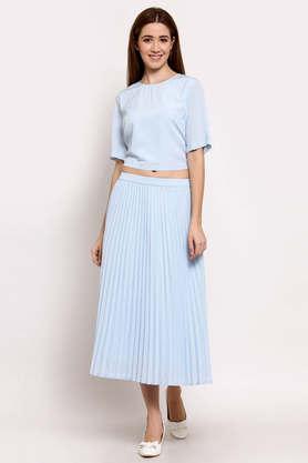 solid polyester flared fit women's skirt - blue