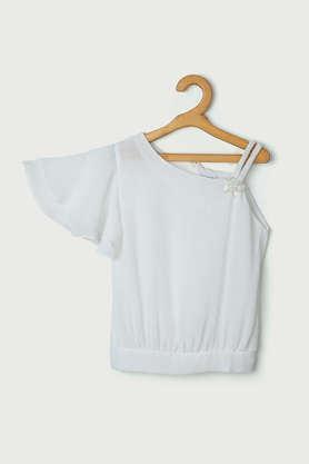 solid polyester girls top - white