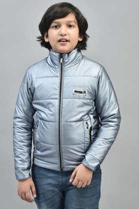 solid polyester high neck boys jacket - grey