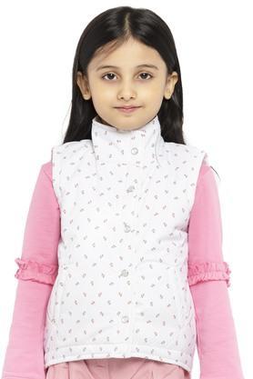 solid polyester high neck girls jacket - white