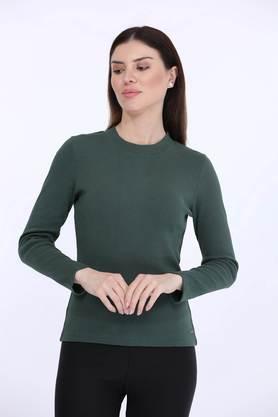 solid polyester high neck women's t-shirt - green