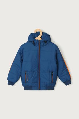 solid polyester hood boys jacket - blue