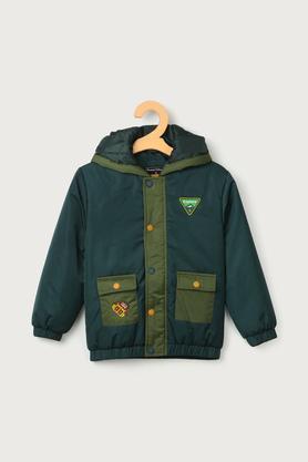 solid polyester hood boys jacket - green