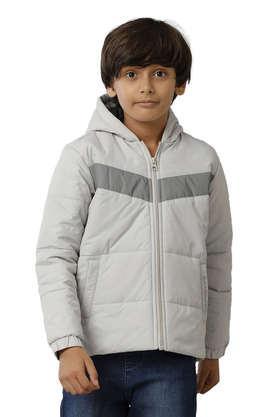 solid polyester hood boys jacket - grey