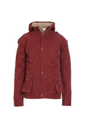 solid polyester hood boys jacket - maroon