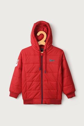 solid polyester hood boys jacket - red