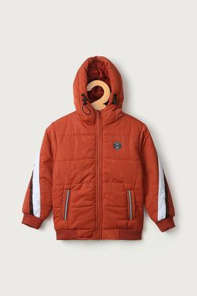 solid polyester hood boys jacket - rust