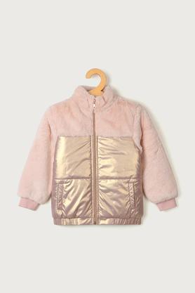 solid polyester hood girls jacket - dusty peach