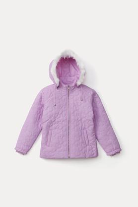 solid polyester hood girls jacket - lavender