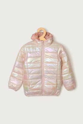 solid polyester hood girls jacket - peach
