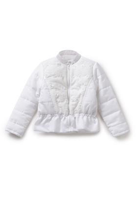 solid polyester hood girls jacket - white