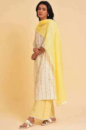 solid polyester kota dupatta with lace - yellow