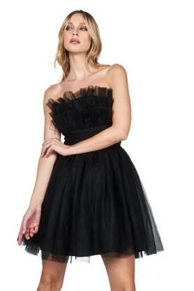 solid polyester off shoulder women's knee length dress - black