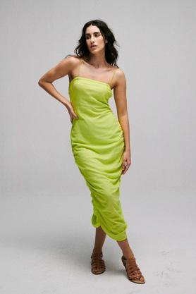 solid polyester off shoulder women's maxi dress - green