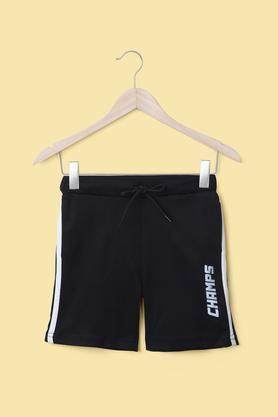 solid polyester regular fit boy's shorts - black