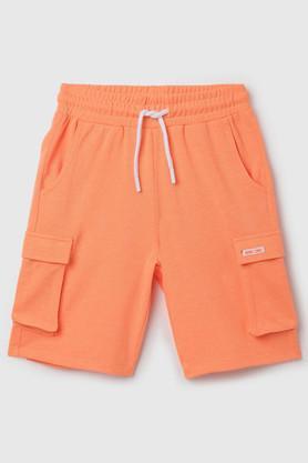 solid polyester regular fit boys shorts - orange