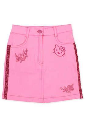 solid polyester regular fit girl's skirt - pink